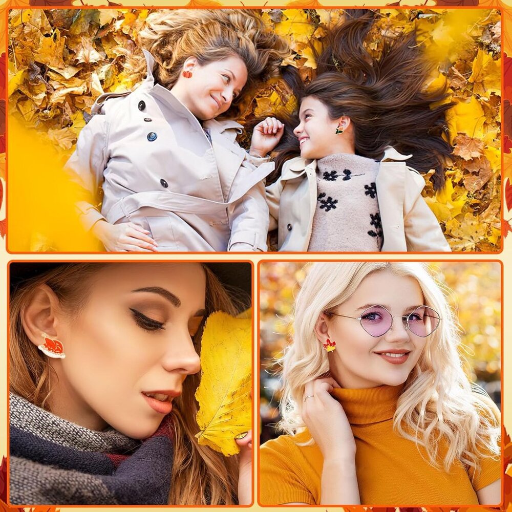 9 Pairs Fall Enamel Stud Earrings for Women Thanksgiving Day Fall Autumn Earring - Picture 7 of 7